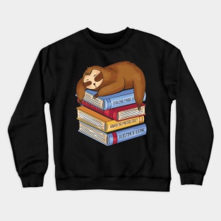 sloth sleeping on a pile of books! sloth librarian gift Crewneck Sweatshirt